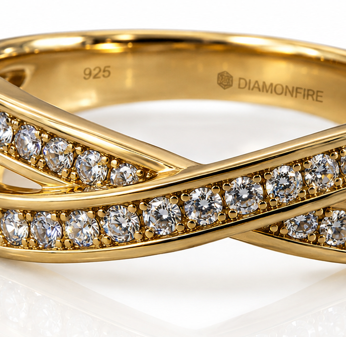 Diamonfire Gold-Plated Silver Cubic Zirconia Crossover Ring