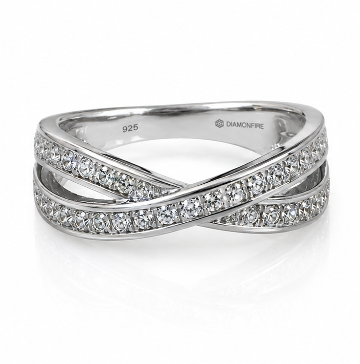Diamonfire Sterling Silver Cubic Zirconia Crossover Ring
