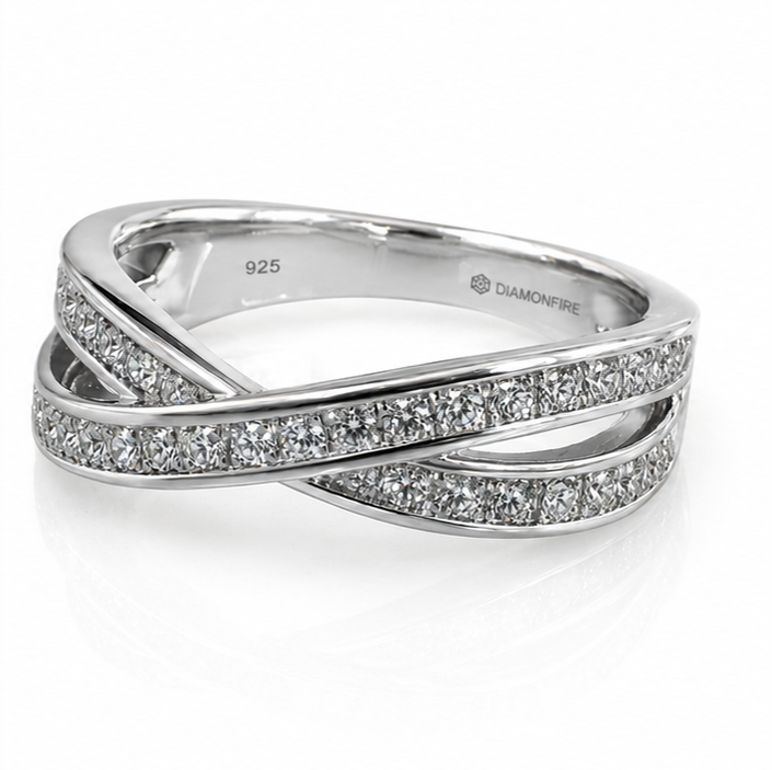 Diamonfire Sterling Silver Cubic Zirconia Crossover Ring