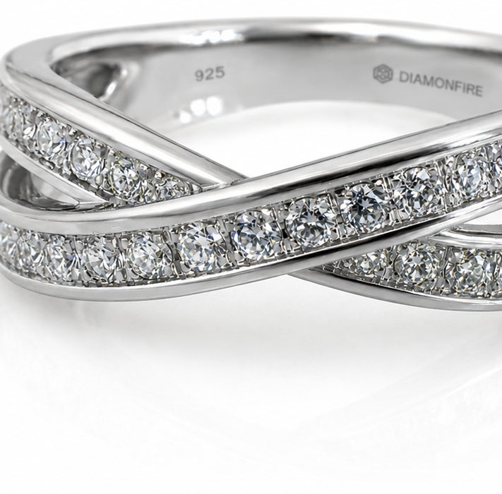 Diamonfire Sterling Silver Cubic Zirconia Crossover Ring