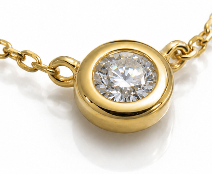 9ct Yellow Gold Diamond Solitaire Bezel Necklace