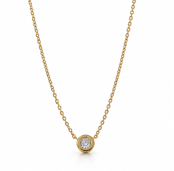 9ct Yellow Gold Diamond Solitaire Bezel Necklace