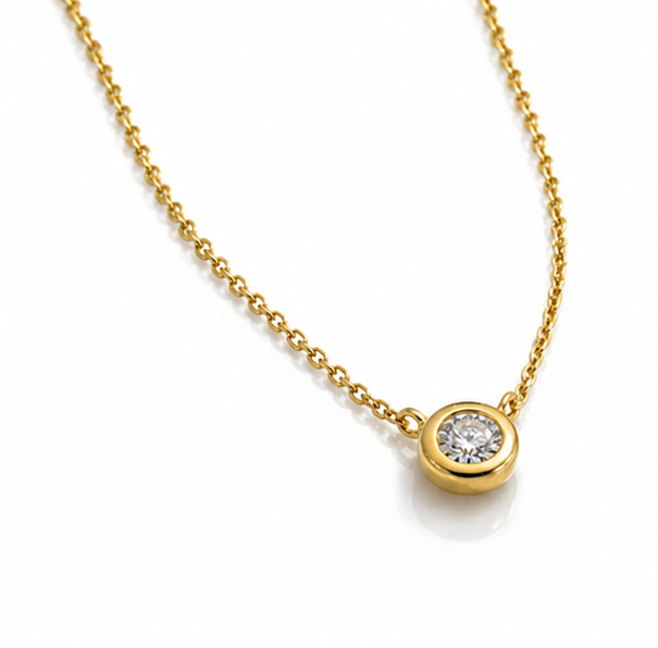 9ct Yellow Gold Diamond Solitaire Bezel Necklace