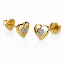 9ct Yellow Gold 0.03ct Diamond Heart Stud Earrings