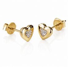 9ct Yellow Gold 0.03ct Diamond Heart Stud Earrings