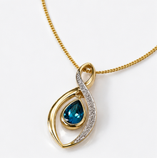 9ct Yellow Gold London Blue Topaz & Diamond Pendant Necklace