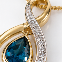 9ct Yellow Gold London Blue Topaz & Diamond Pendant Necklace