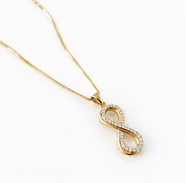 9ct Yellow Gold Cubic Zirconia Infinity Pendant Necklace