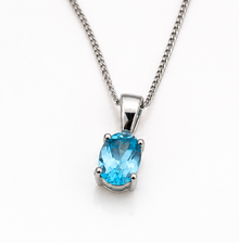 9ct White Gold Swiss Blue Topaz Oval Pendant Necklace