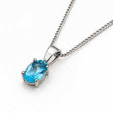 9ct White Gold Swiss Blue Topaz Oval Pendant Necklace