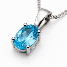 9ct White Gold Swiss Blue Topaz Oval Pendant Necklace
