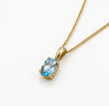 9ct Yellow Gold Swiss Blue Topaz Oval Pendant Necklace