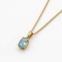 9ct Yellow Gold Swiss Blue Topaz Oval Pendant Necklace