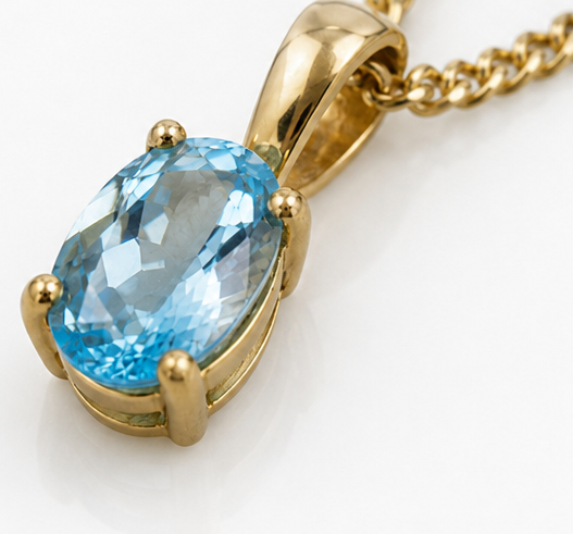 9ct Yellow Gold Swiss Blue Topaz Oval Pendant Necklace