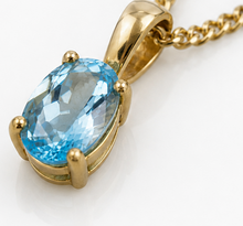 9ct Yellow Gold Swiss Blue Topaz Oval Pendant Necklace