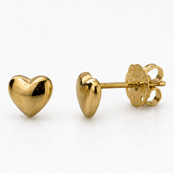 9ct Yellow Gold Heart Stud Earrings