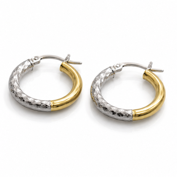 14ct Yellow & White Gold Two-Tone Hoop Earrings 15mm