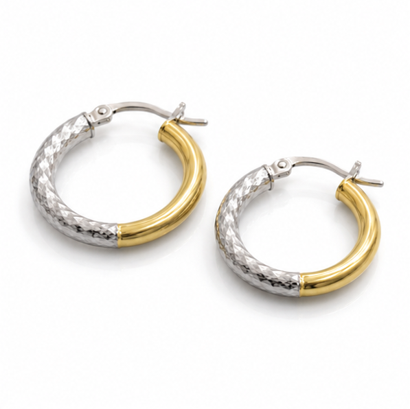 14ct Yellow & White Gold Two-Tone Hoop Earrings 15mm
