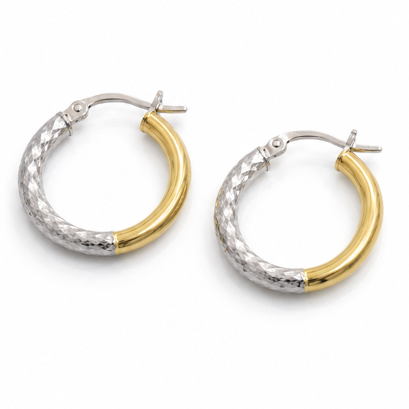 14ct Yellow & White Gold Two-Tone Hoop Earrings 15mm
