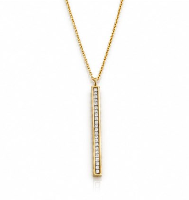 9ct Yellow Gold Glitter Bar Pendant Necklace