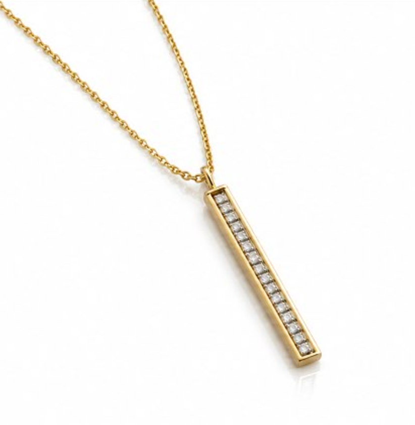 9ct Yellow Gold Glitter Bar Pendant Necklace