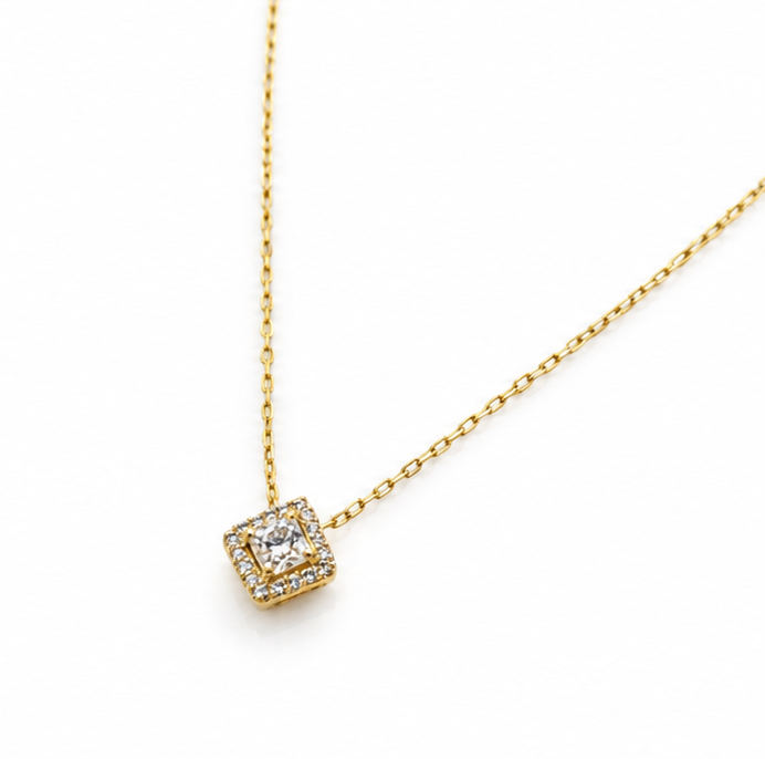 9ct Yellow Gold Cubic Zirconia Mini Square Necklace