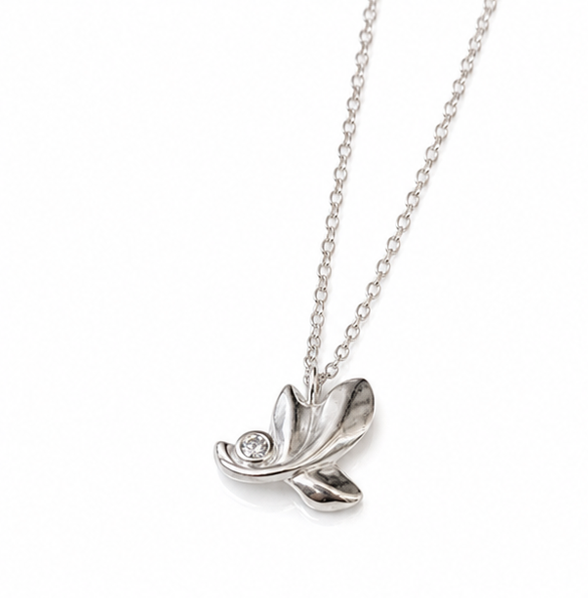 Sterling Silver Leaf Necklace With Natural Diamond