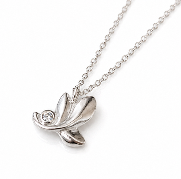 Sterling Silver Leaf Necklace With Natural Diamond