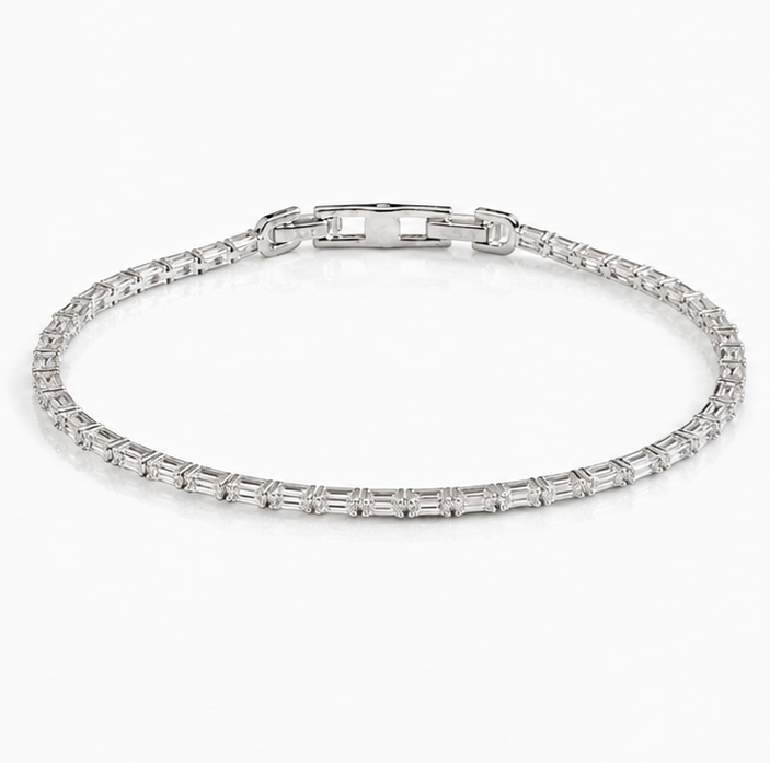 Diamonfire Sterling Silver Baguette Cut Zirconia Tennis Bracelet
