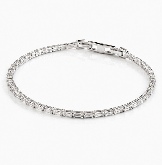 Diamonfire Sterling Silver Baguette Cut Zirconia Tennis Bracelet