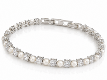 Diamonfire Sterling Silver Pearl and Zirconia Tennis Bracelet
