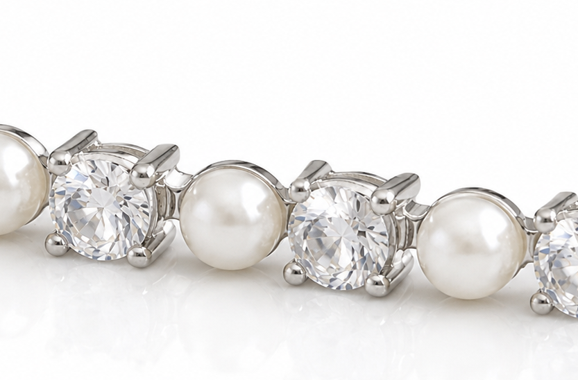 Diamonfire Sterling Silver Pearl and Zirconia Tennis Bracelet