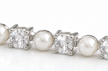 Diamonfire Sterling Silver Pearl and Zirconia Tennis Bracelet