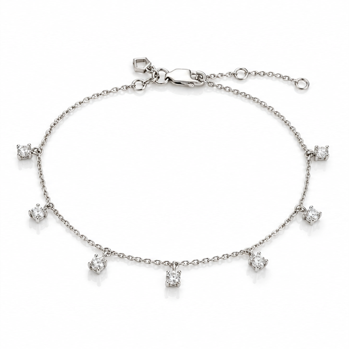 Diamonfire Sterling Silver Four Claw Set Zirconia Station Bracelet