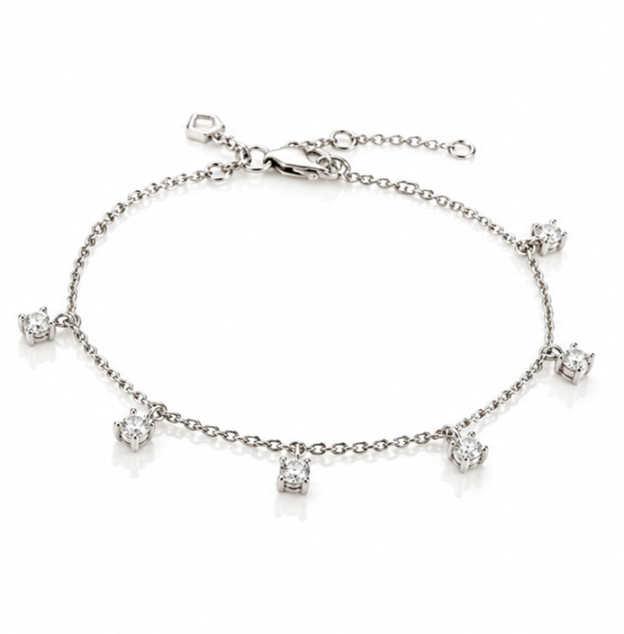 Diamonfire Sterling Silver Four Claw Set Zirconia Station Bracelet