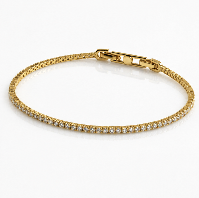 Diamonfire Yellow Gold Plated Sterling Silver Round Cut Zirconia Tennis Bracelet