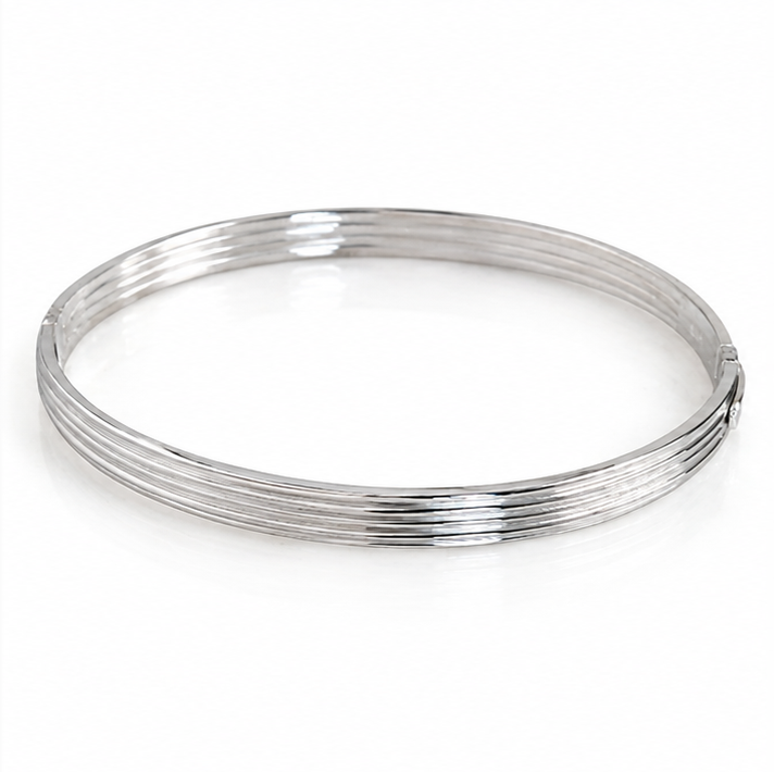 Sterling Silver Ridged Hinged Bangle