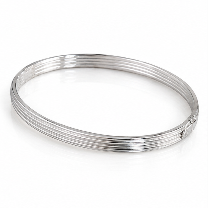 Sterling Silver Ridged Hinged Bangle