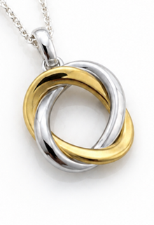 Sterling Silver Yellow Gold Plated Woven Circle Pendant with Trace Chain
