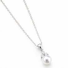 Sterling Silver Shell Pearl & Cubic Zirconia Drop Pendant with Trace Chain