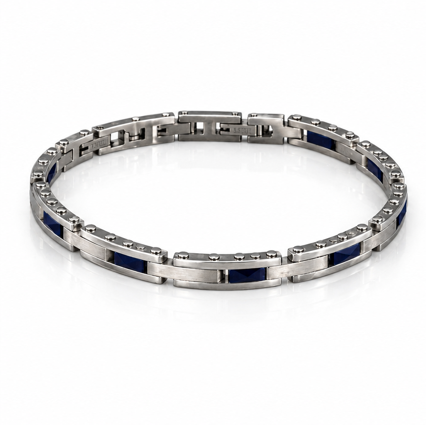 Fred Bennett Stainless Steel & Blue Ceramic Link Bracelet