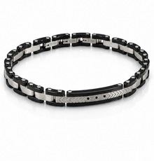 Fred Bennett Stainless Steel & Ceramic Link Bracelet with Black CZ Detail
