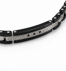 Fred Bennett Stainless Steel & Ceramic Link Bracelet with Black CZ Detail