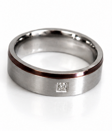 Fred Bennett Cubic Zirconia Stainless Steel Ring with Brown IP Detail