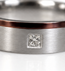 Fred Bennett Cubic Zirconia Stainless Steel Ring with Brown IP Detail