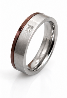 Fred Bennett Cubic Zirconia Stainless Steel Ring with Brown IP Detail
