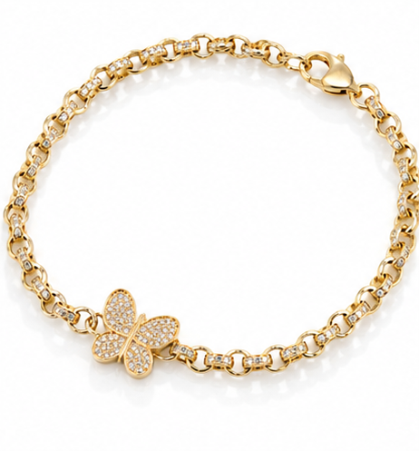 9ct Yellow Gold CZ Butterfly Belcher Baby Bracelet