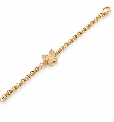 9ct Yellow Gold CZ Butterfly Belcher Baby Bracelet