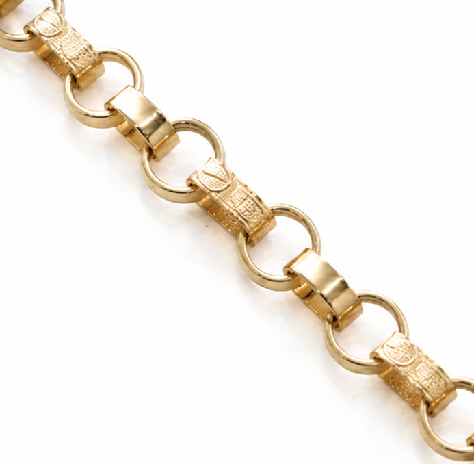 9ct Yellow Gold Engraved & Plain Belcher Bracelet – 6.5