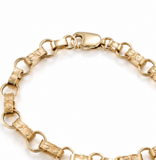 9ct Yellow Gold Engraved & Plain Belcher Bracelet – 6.5